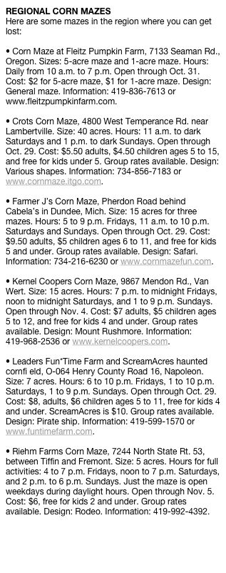 REGIONAL CORN MAZES...